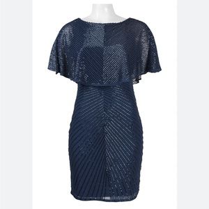Aidan Mattox Cape Sleeve Beaded Chiffon Cocktail Dress